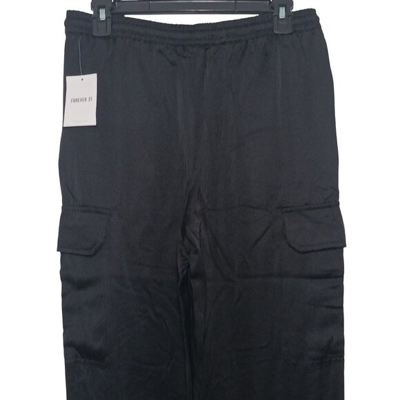 NEW Satin Mid-Rise Cargo Pants, Black Lightweight‎ Joggers Elastic Waist, Size M - Picture 10 of 13